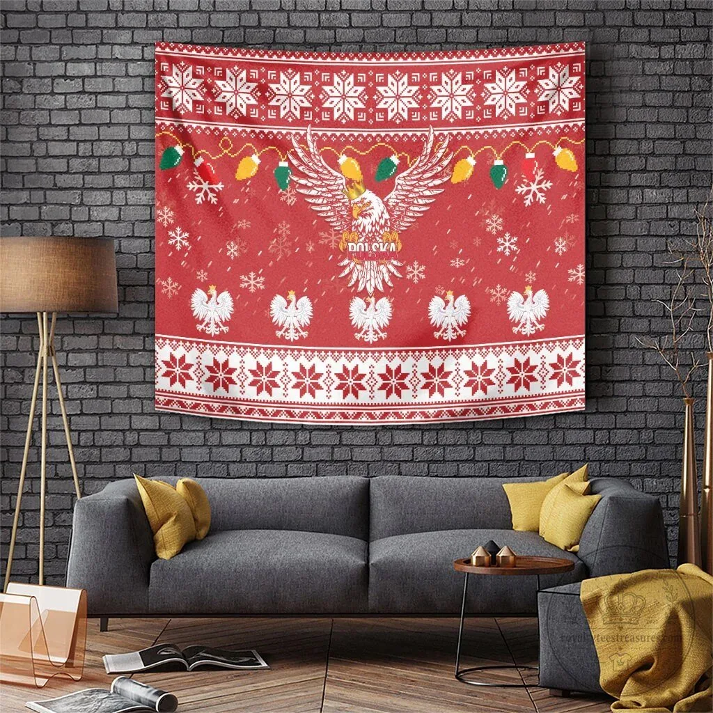 Poland Christmas White Eagle Tapestry Holiday Sweater Pattern Wall Hanging