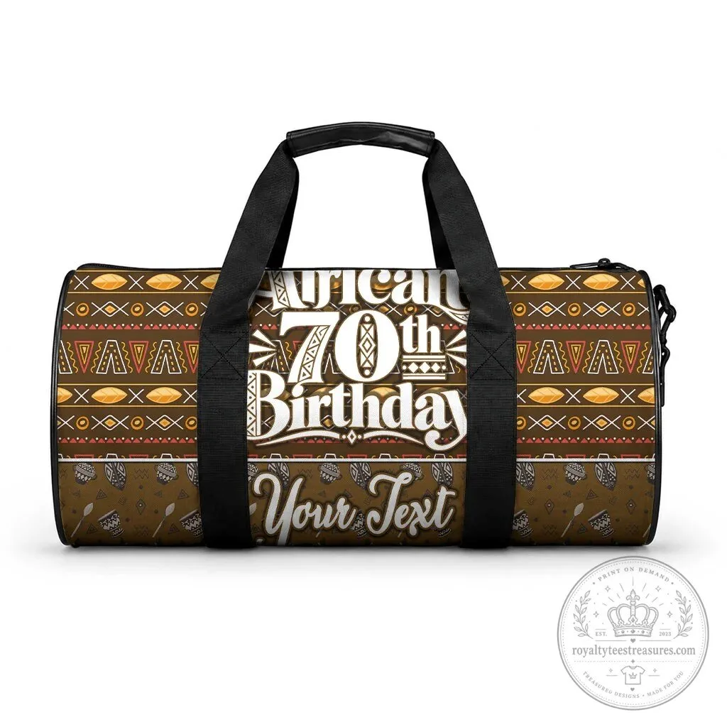 Personalized African 70th Birthday Tribal Pattern Mudcloth Heritage Art Duffle Bag