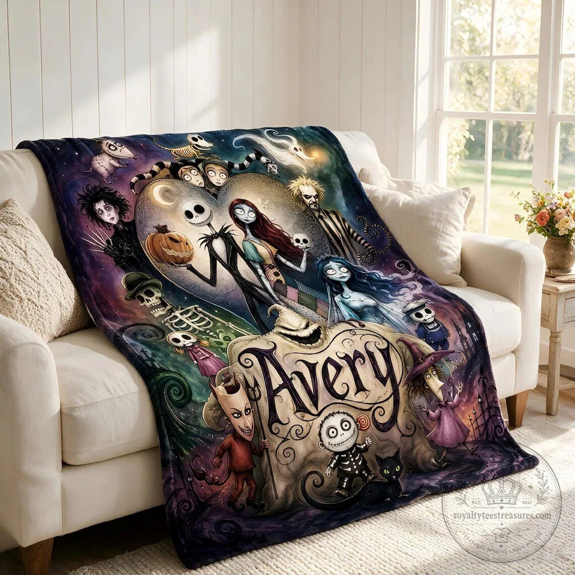 Personalized Nightmare Before Christmas Jack Skellington Sally Fleece Blanket