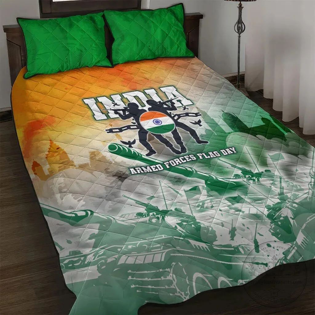 India Armed Forces Flag Day Quilted Blanket Military Indian Flag Silhouette