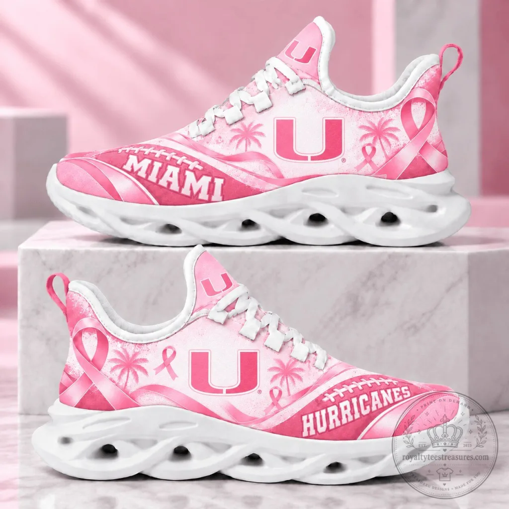 Miami Hurricanes Breast Cancer Awareness Pink Ribbon Running Shoes Miami Hurricanes Breast Cancer Awareness Pink Ribbon Running Shoes