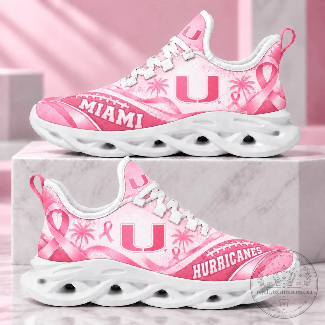 Miami Hurricanes Breast Cancer Awareness Pink Ribbon Running Shoes