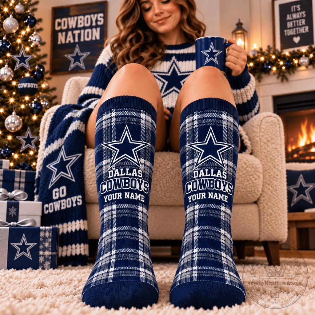 Dallas Cowboys NFL Plaid Custom Name Knee-High Socks for Football Fans Dallas Cowboys NFL Plaid Custom Name Knee-High Socks for Football Fans