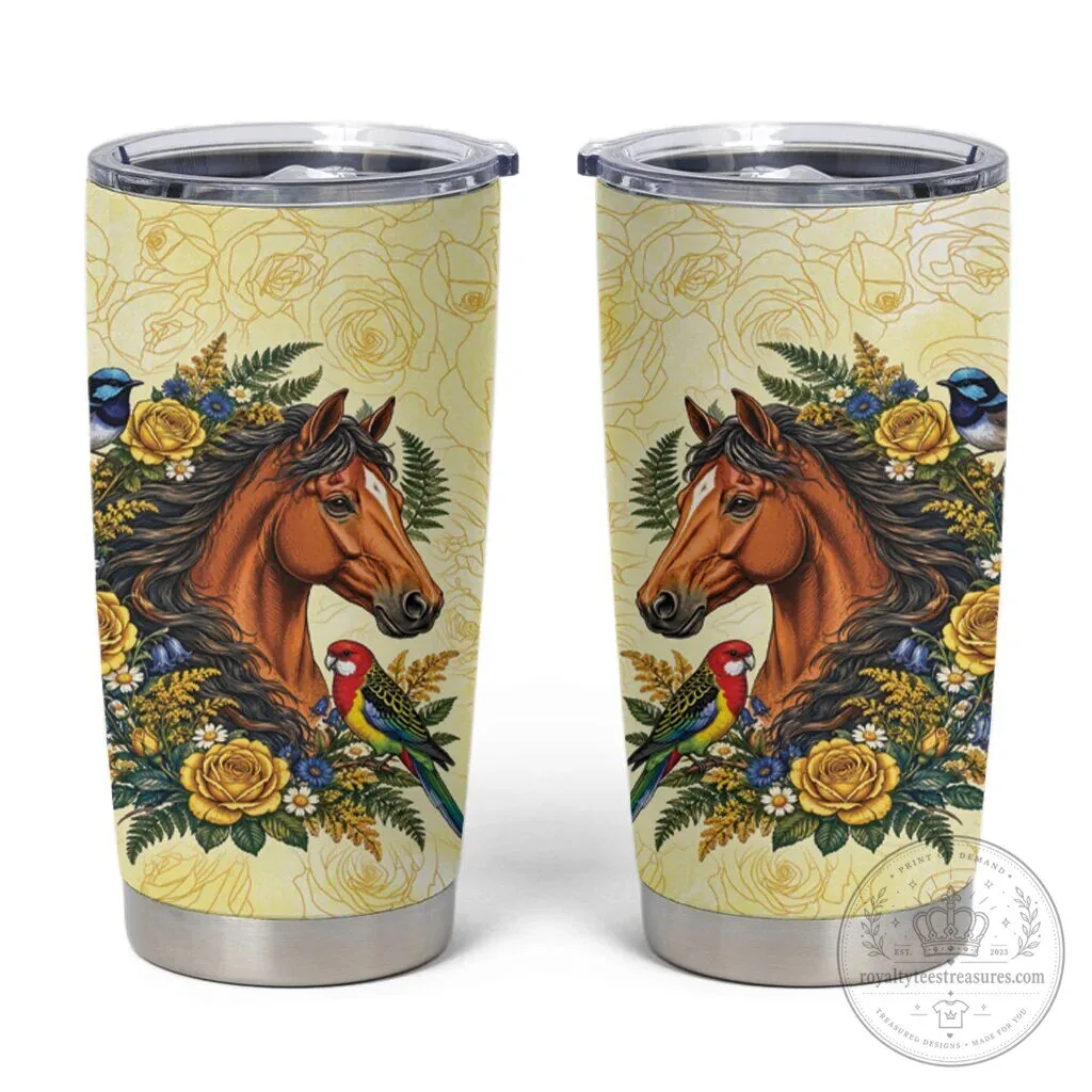 Horse and Yellow Rose Wreath Australian Birds Tumbler Cup