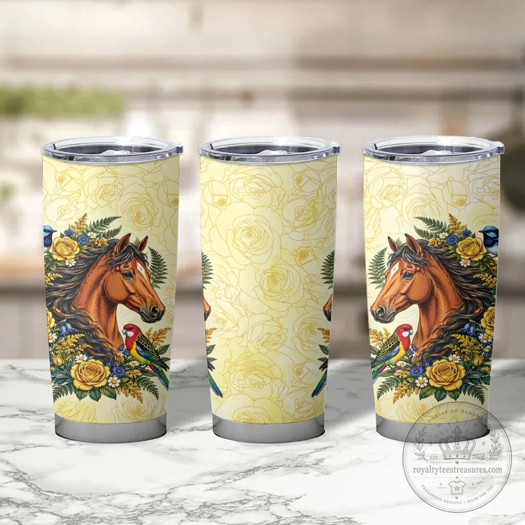 Horse and Yellow Rose Wreath Australian Birds Tumbler Cup 8 Horse and Yellow Rose Wreath Australian Birds Tumbler Cup