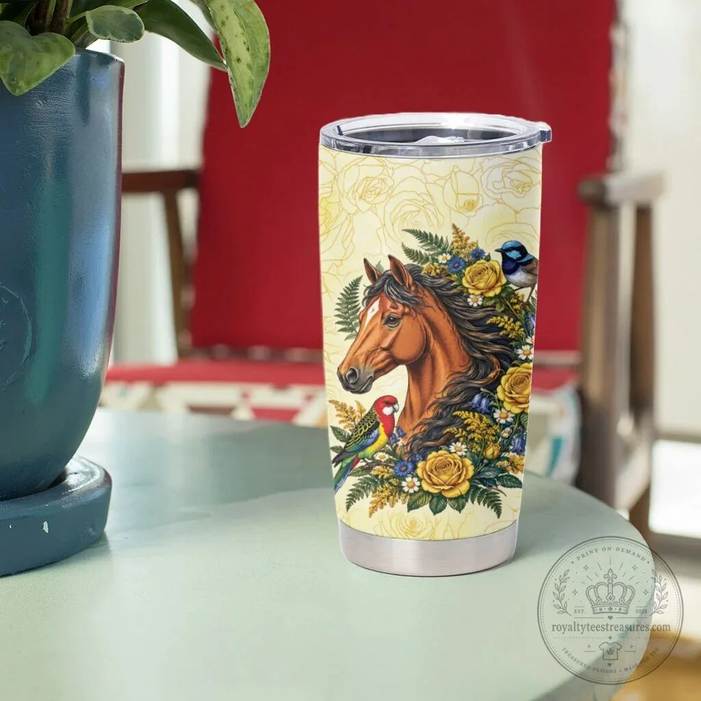 Horse and Yellow Rose Wreath Australian Birds Tumbler Cup 9 Horse and Yellow Rose Wreath Australian Birds Tumbler Cup