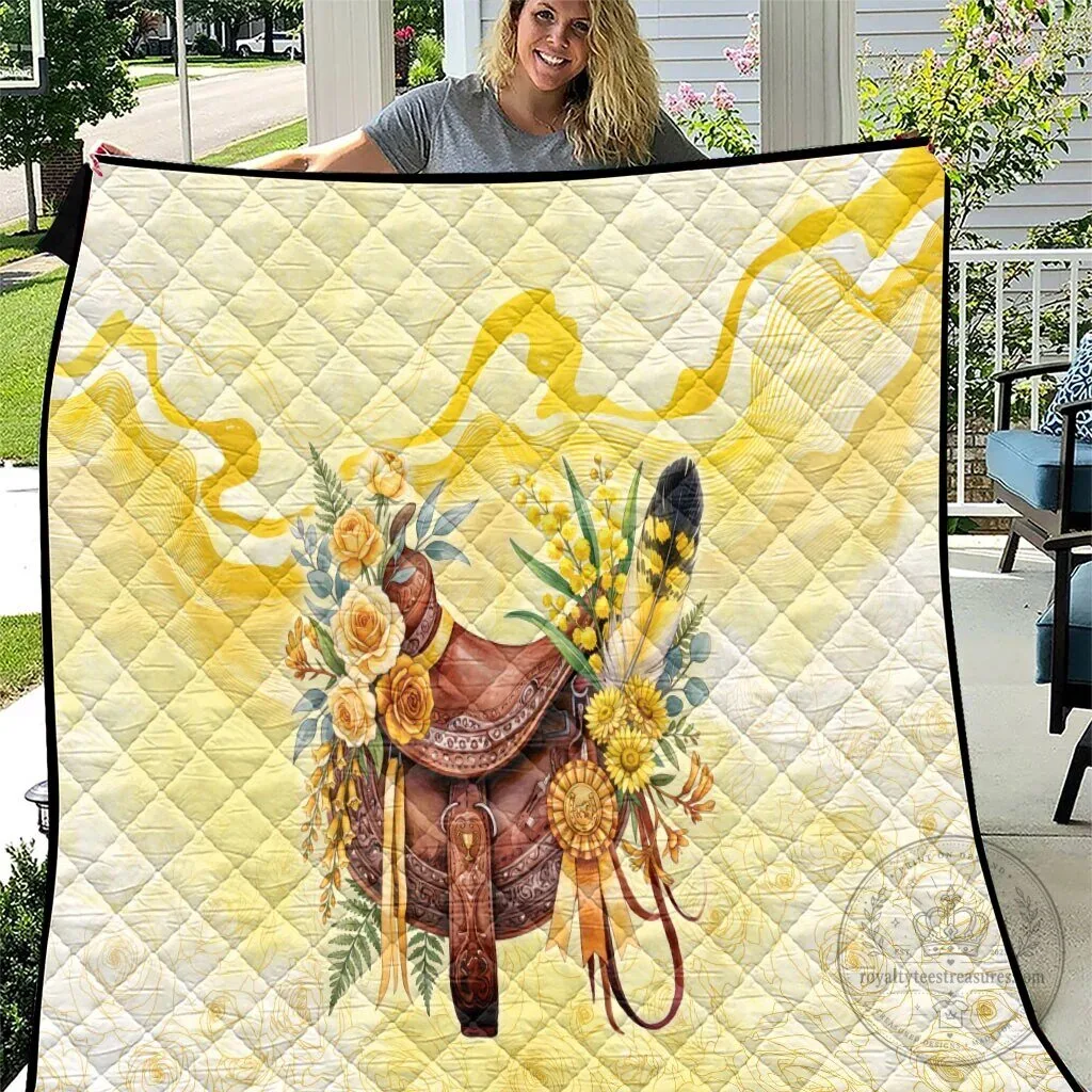 Yellow Rose and Wattle Flowers Horse Saddle Floral Quilted Blanket