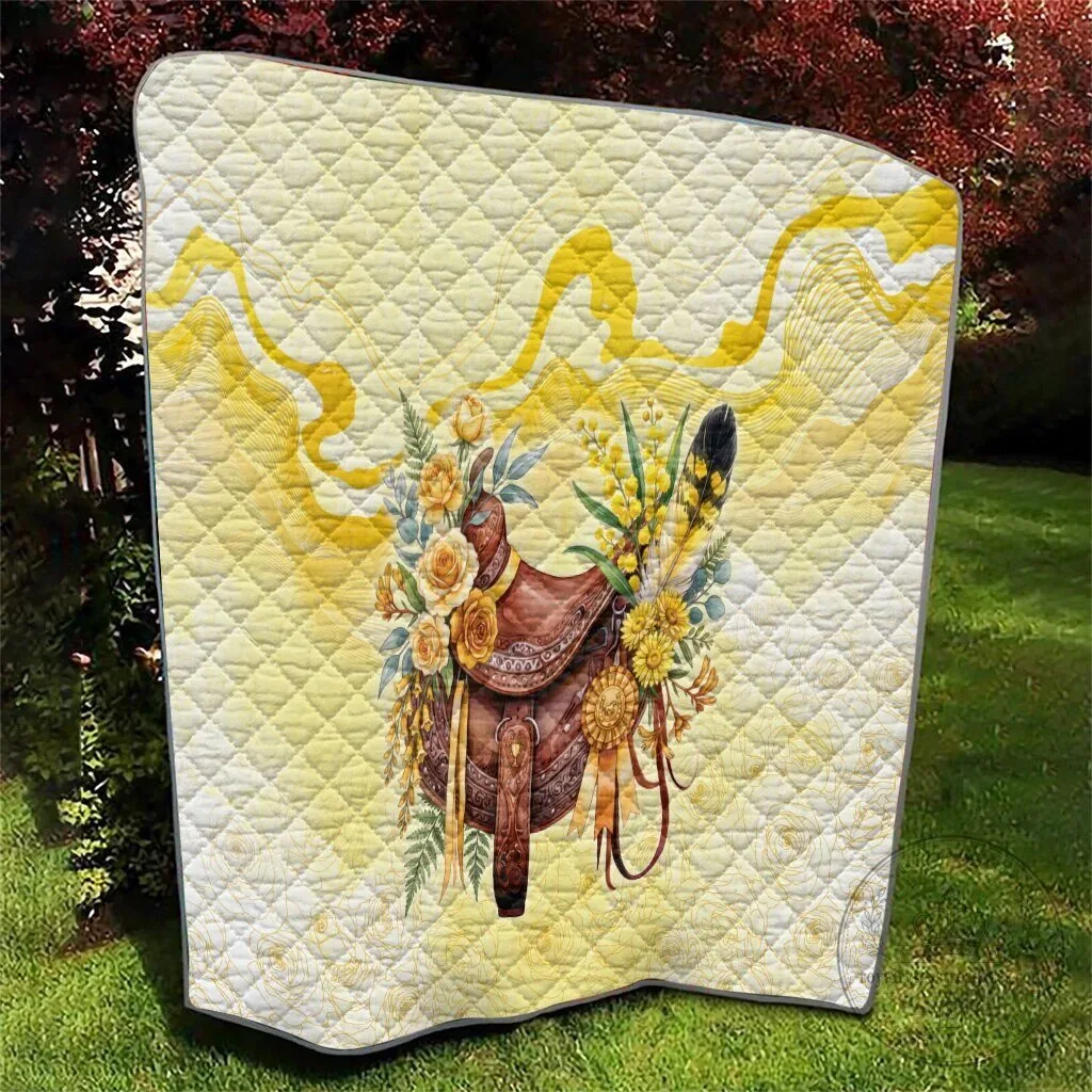 Yellow Rose and Wattle Flowers Horse Saddle Floral Quilted Blanket 10 Yellow Rose and Wattle Flowers Horse Saddle Floral Quilted Blanket
