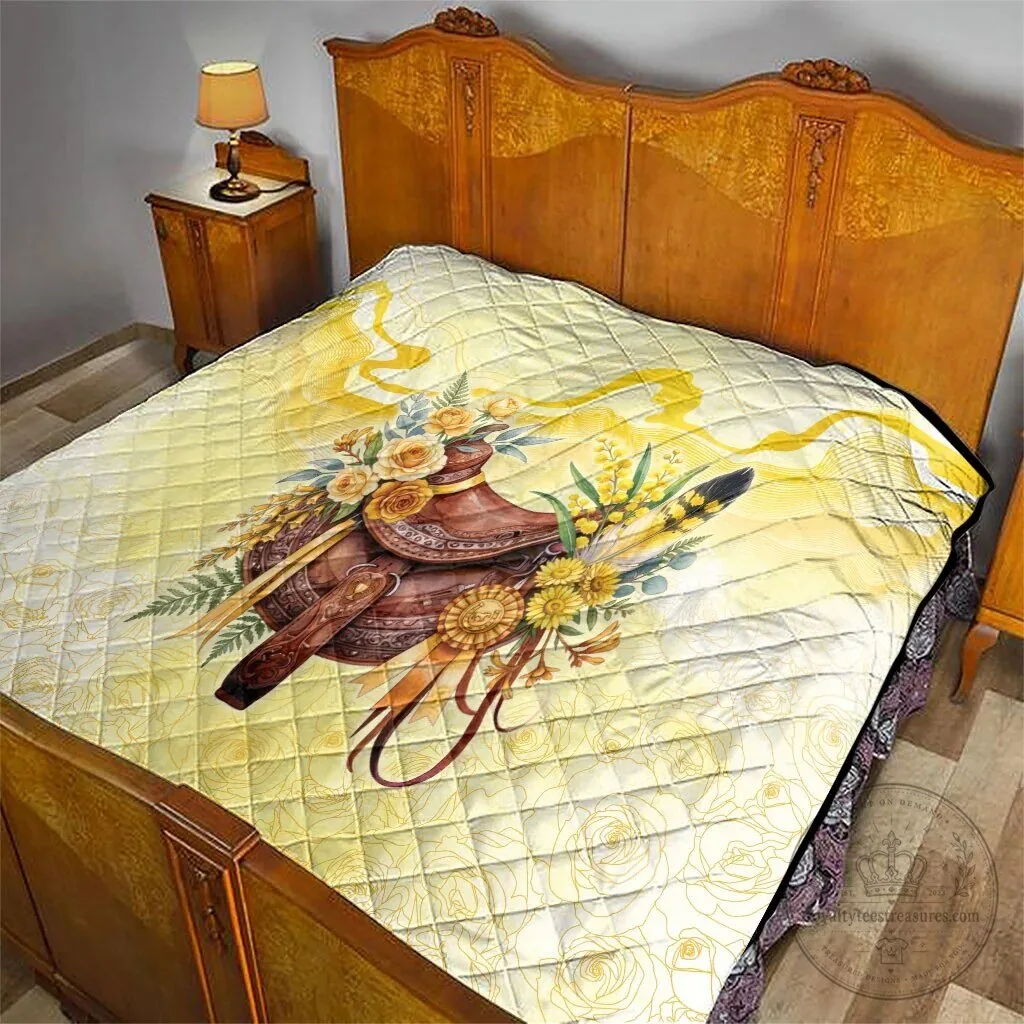 Yellow Rose and Wattle Flowers Horse Saddle Floral Quilted Blanket 11 Yellow Rose and Wattle Flowers Horse Saddle Floral Quilted Blanket