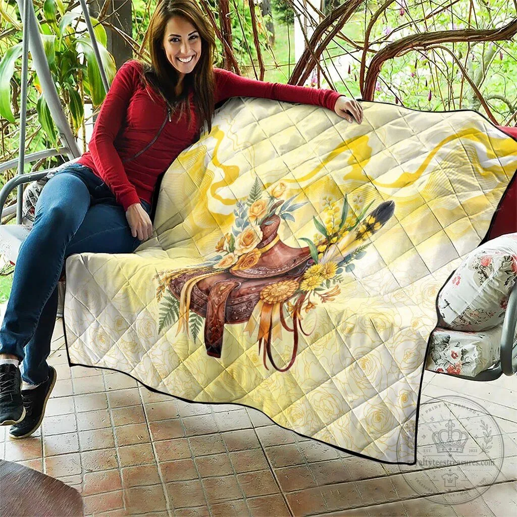 Yellow Rose and Wattle Flowers Horse Saddle Floral Quilted Blanket 13 Yellow Rose and Wattle Flowers Horse Saddle Floral Quilted Blanket