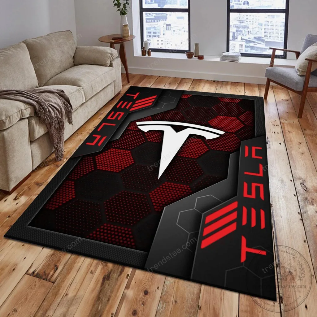 Tesla Welcome Personalized Geometric Hexagon Pattern Area Rug Tesla Welcome Personalized Geometric Hexagon Pattern Area Rug