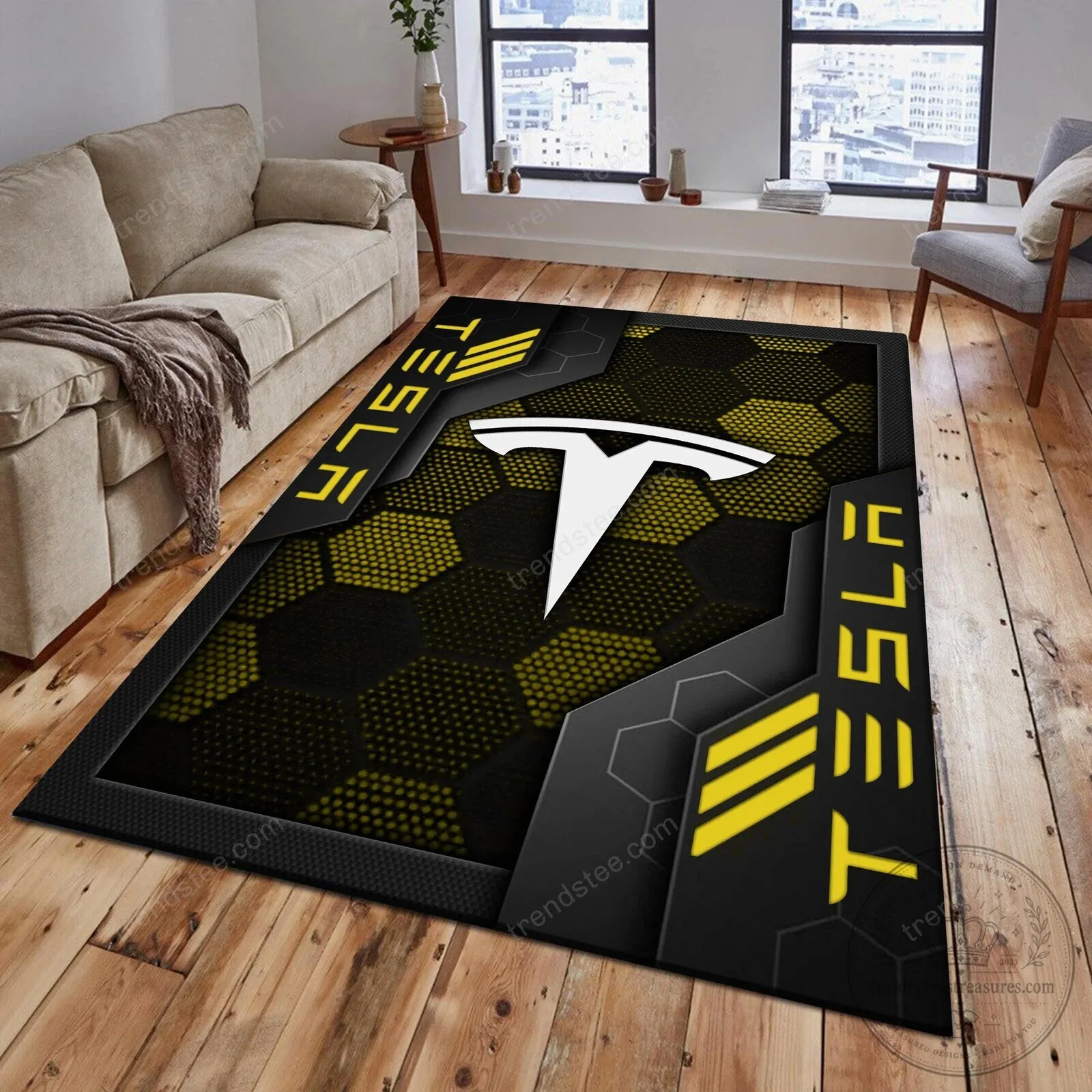 Tesla Welcome Personalized Geometric Hexagon Pattern Area Rug 9 Tesla Welcome Personalized Geometric Hexagon Pattern Area Rug