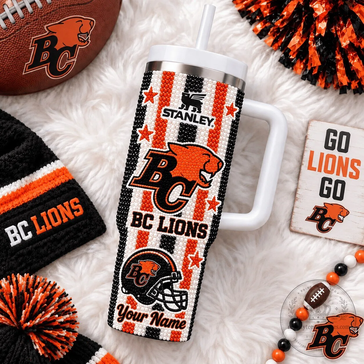 BC Lions CFL Football Team Stanley Style Tumbler with Handle