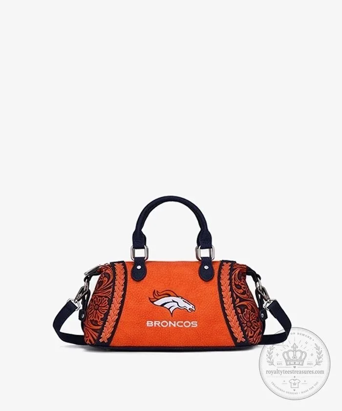 Denver Broncos NFL Football Team Logo Orange Braided Trim Satchel Handbag