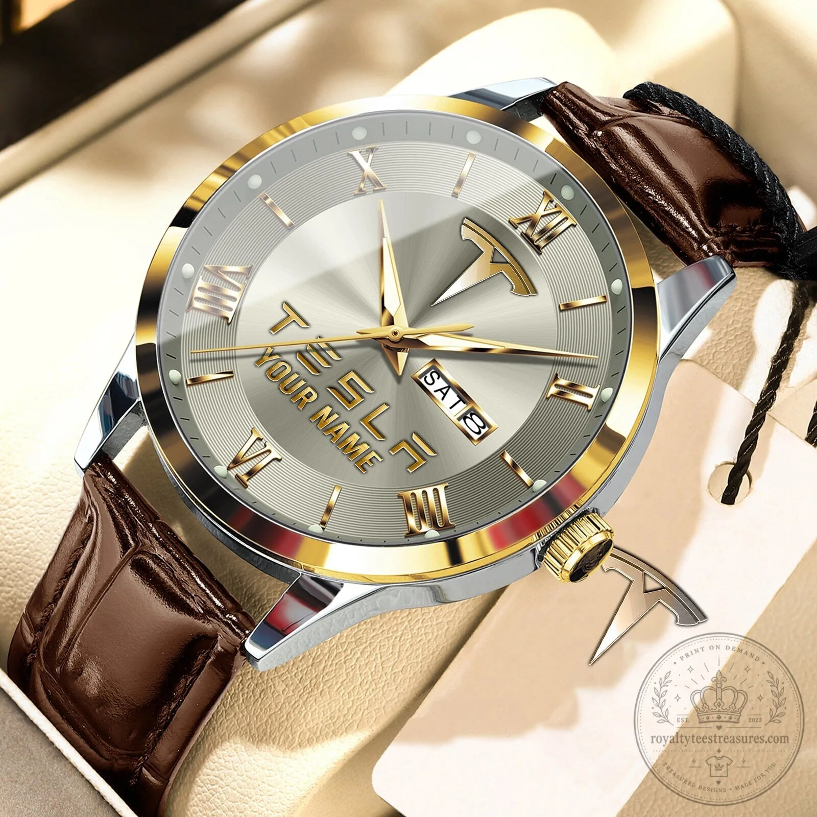 Tesla Custom Name Elegant Fashion Design Leather Men's Watch