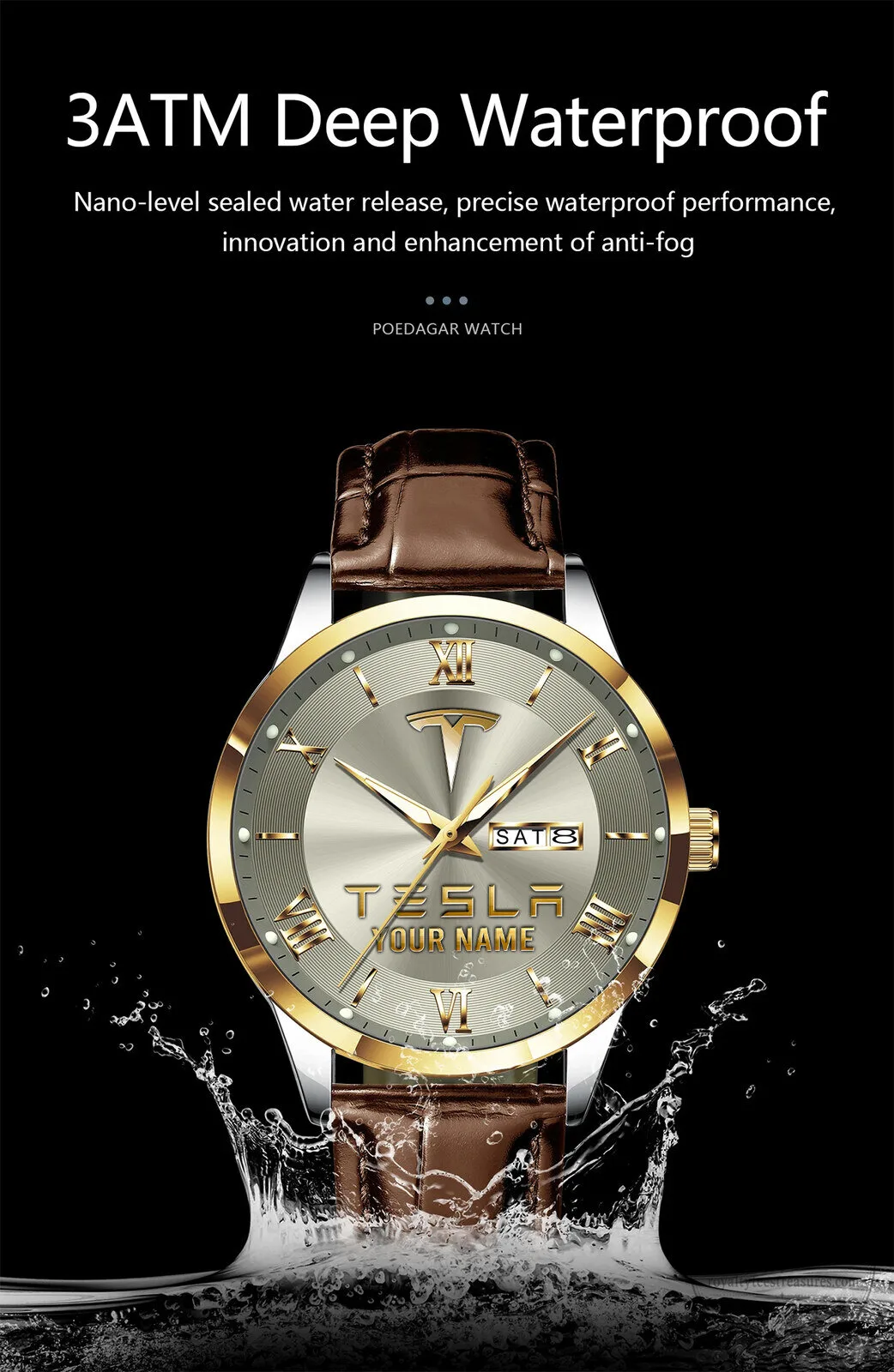 Tesla Custom Name Elegant Fashion Design Leather Men's Watch 14 Tesla Custom Name Elegant Fashion Design Leather Men