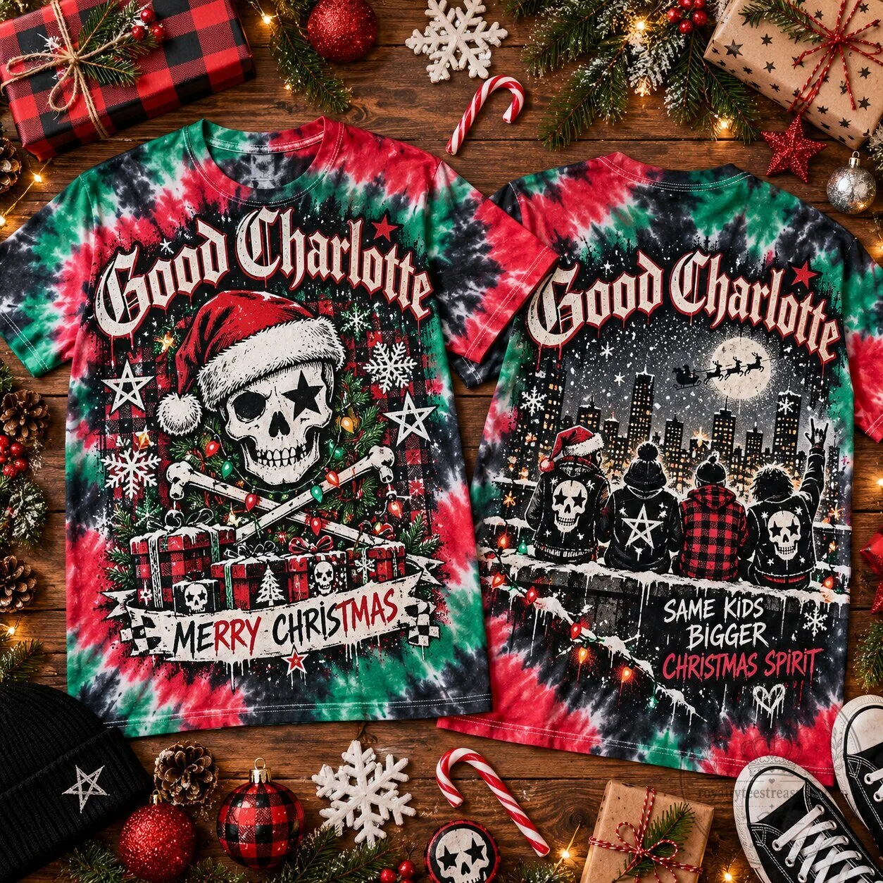 Good Charlotte Christmas Skull Tie-Dye Short Sleeve T-Shirt