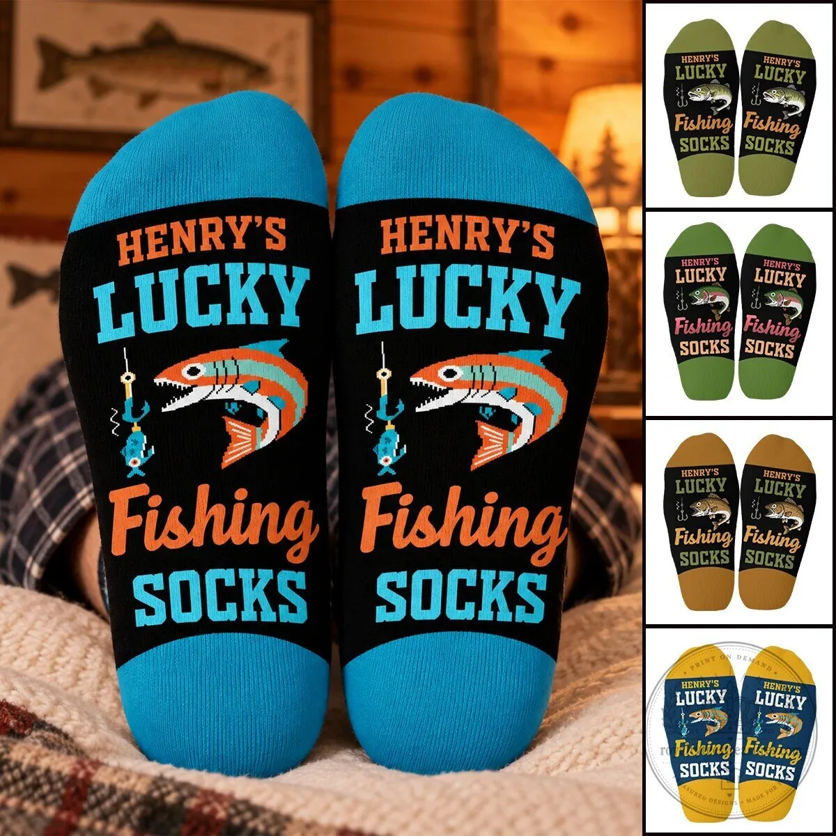 Personalized Lucky Fishing Socks with Custom Name for Men and Women