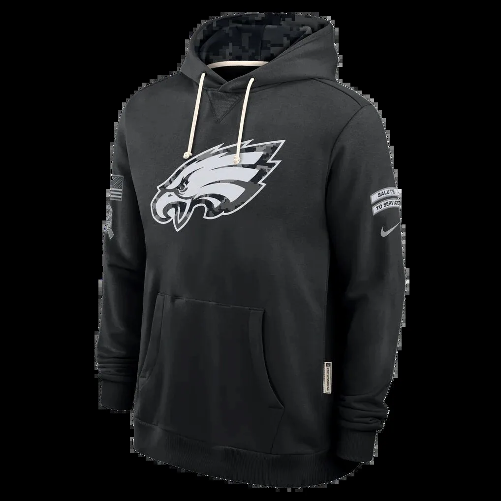Philadelphia Eagles Black Salute to Service Sideline Performance Hoodie 5 Philadelphia Eagles Black Salute to Service Sideline Performance Hoodie