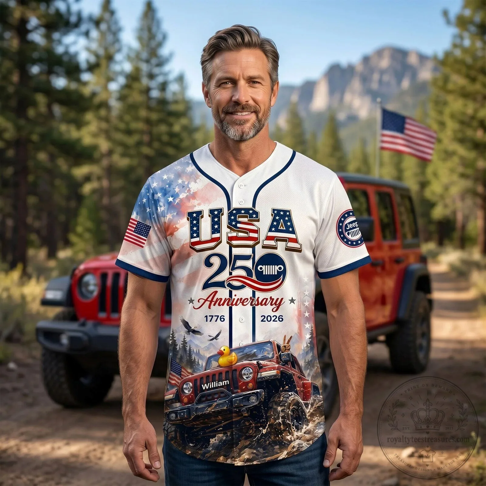 Jeep Off-Road USA 250th Anniversary American Flag Baseball Jersey