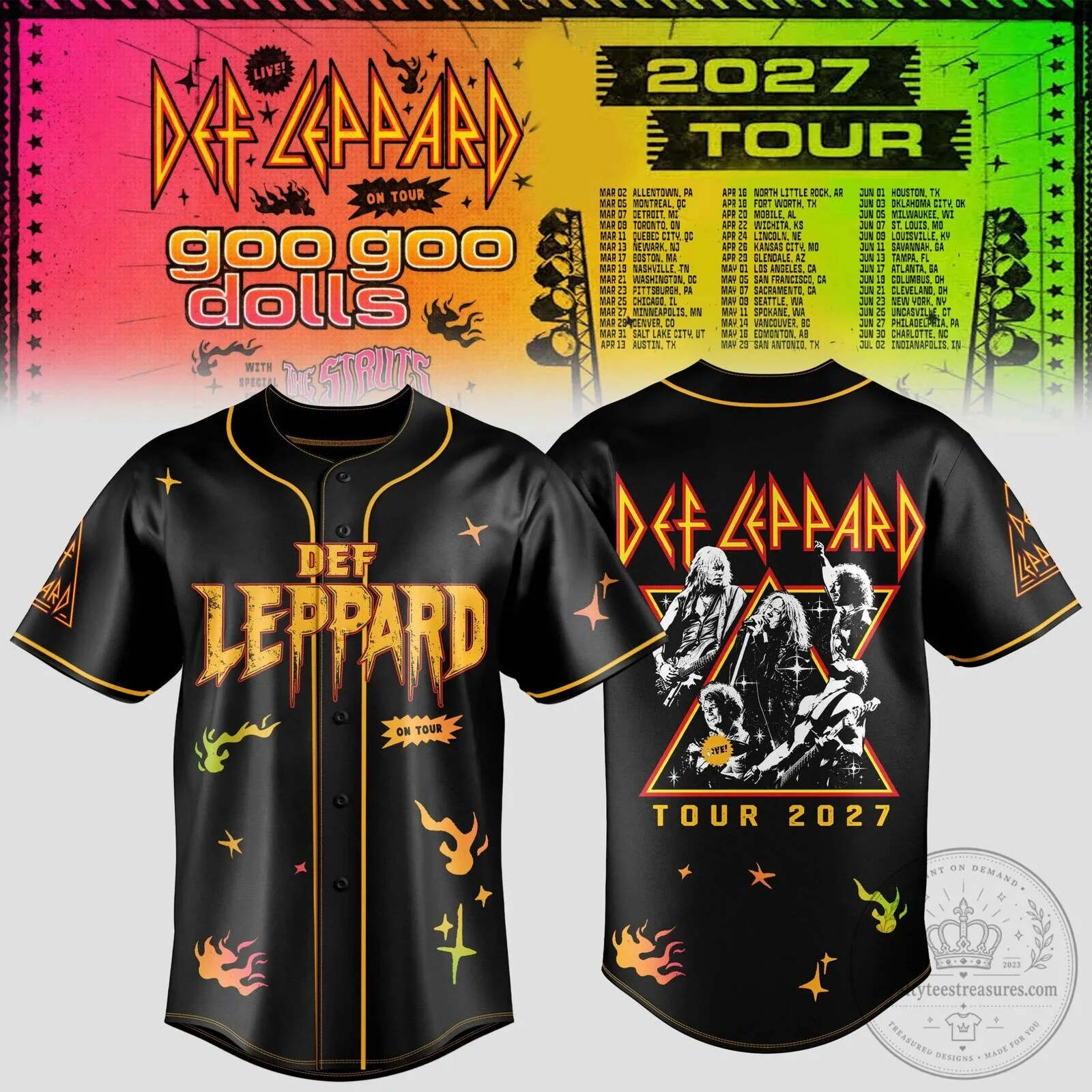 Def Leppard The World Tour 2027 Concert Schedule Black Baseball Jersey
