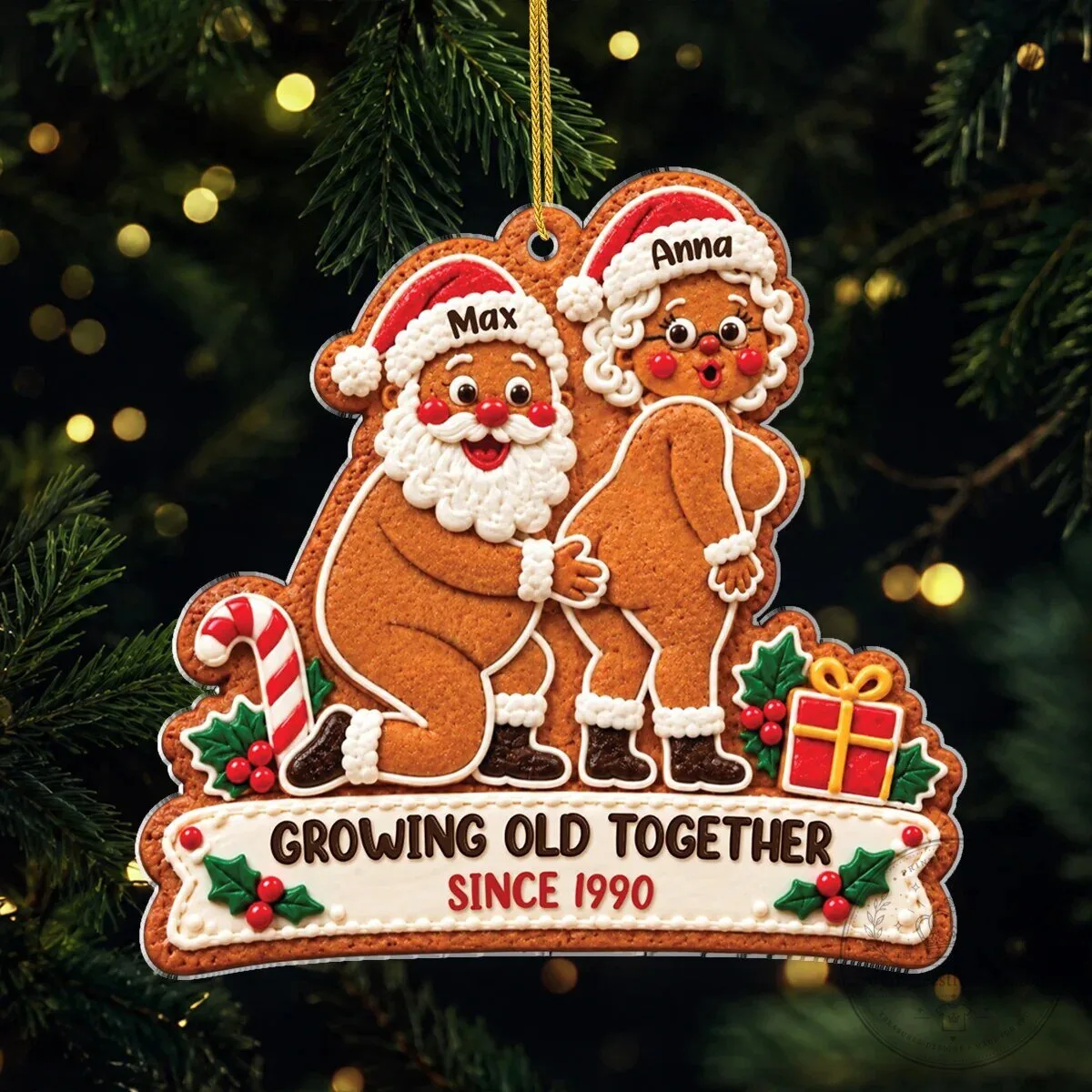 Personalized Gingerbread Couple Growing Old Together Christmas Ornament