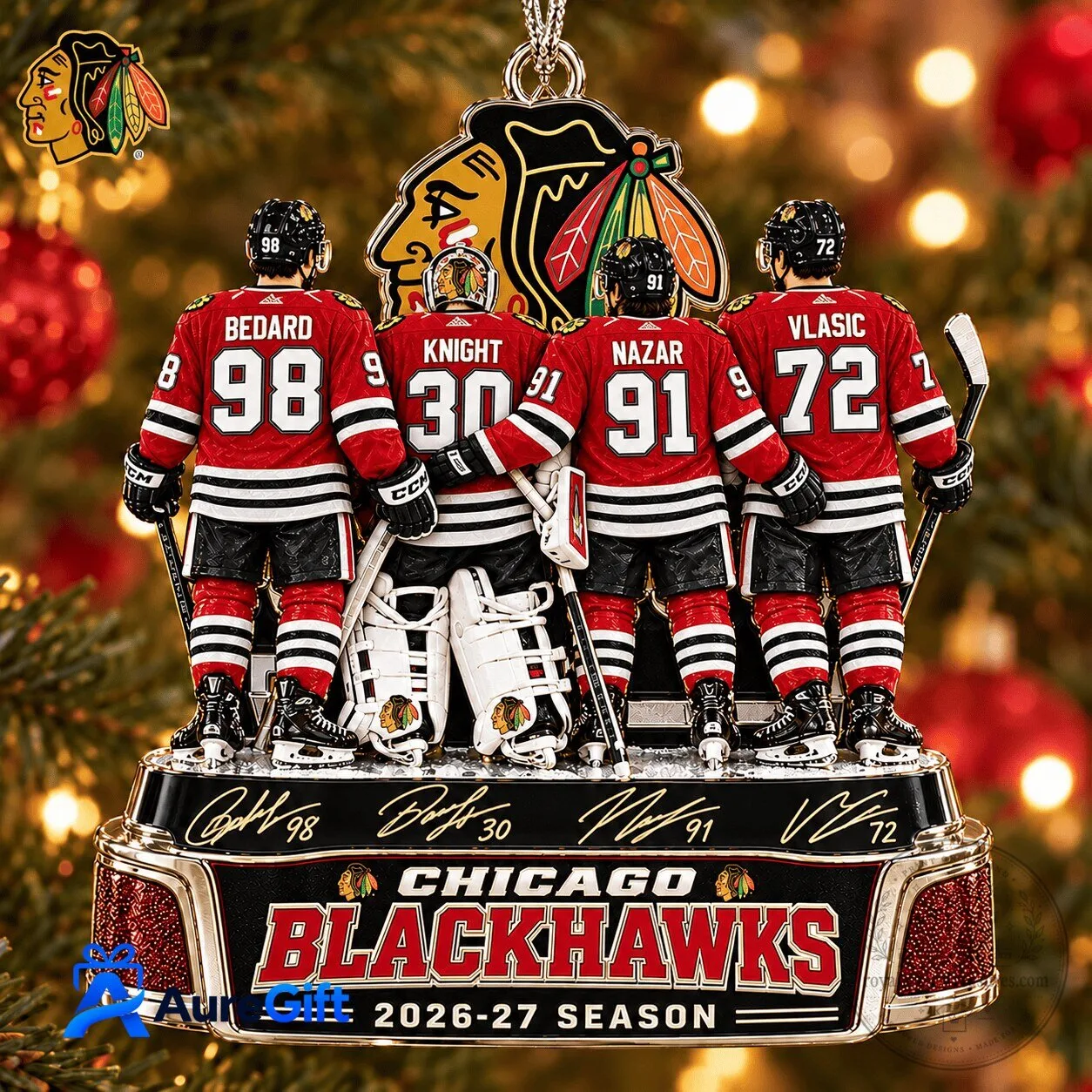 Chicago Blackhawks NHL Hockey Team Game Day Personalized Christmas Tree Ornament