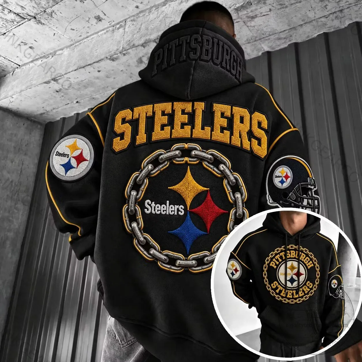 Pittsburgh Steelers NFL Football Team Logo Black Pullover Hoodie