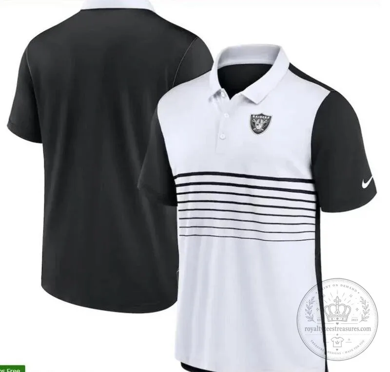Las Vegas Raiders Black and White Striped Performance Polo Shirt