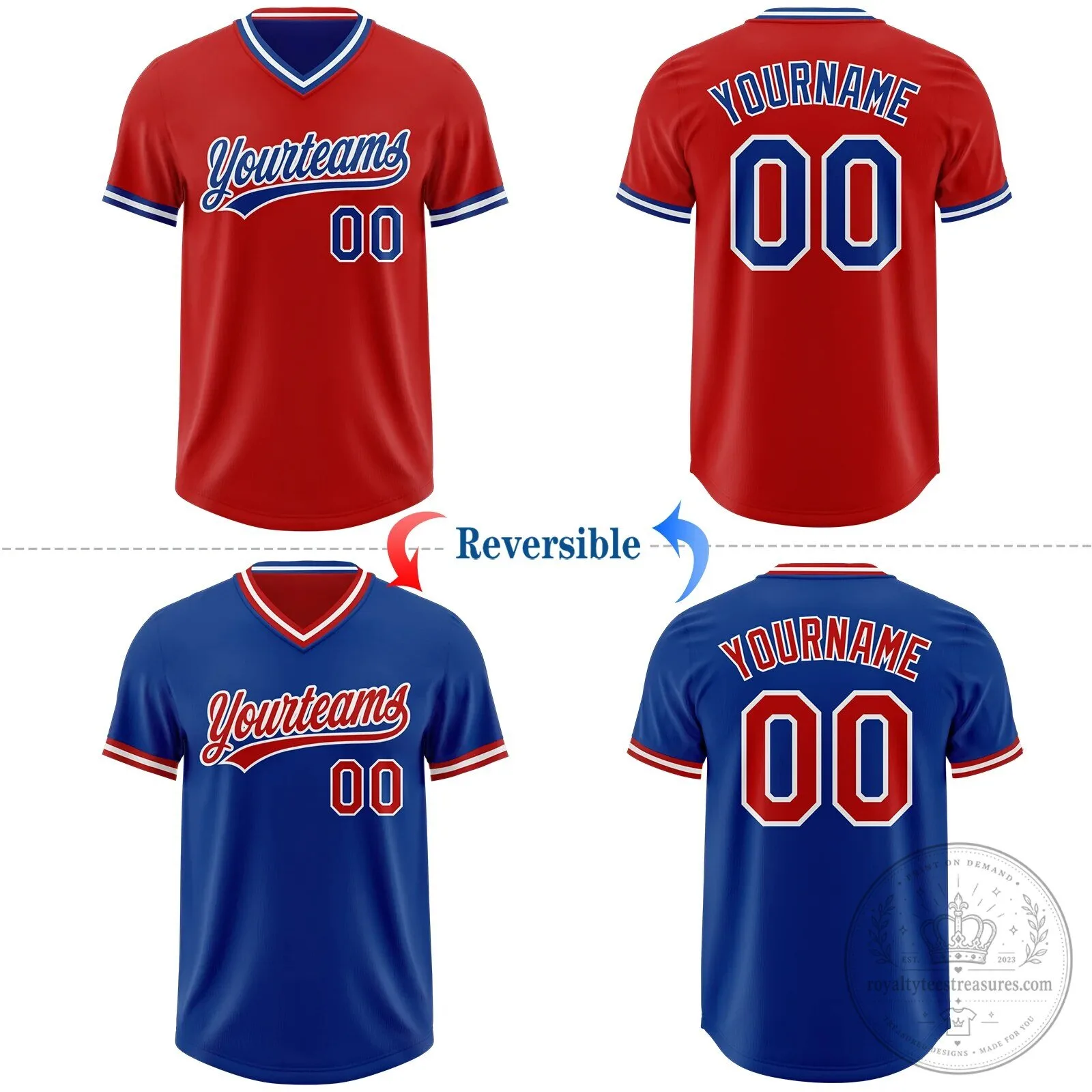 Custom Red Royal Blue Reversible Baseball Jersey Shirt with Yourteams Logo 8 Custom Red Royal Blue Reversible Baseball Jersey Shirt with Yourteams Logo