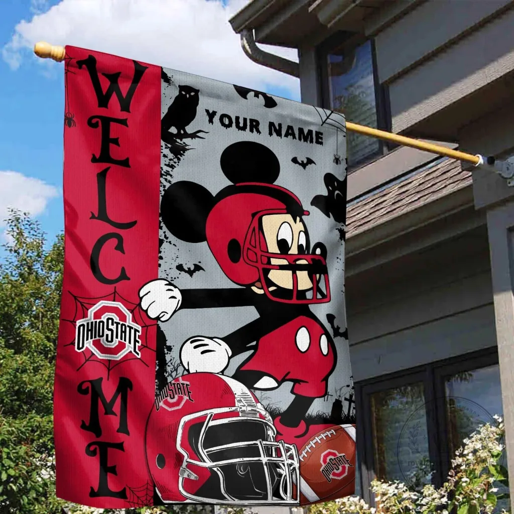 Ohio State Buckeyes Football Mickey Halloween Welcome Garden Flag Ohio State Buckeyes Football Mickey Halloween Welcome Garden Flag