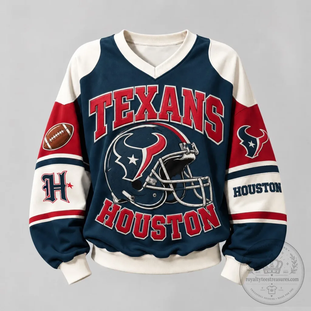 Houston Texans Football Team Helmet and Logo Fan Sweatshirt Houston Texans Football Team Helmet and Logo Fan Sweatshirt
