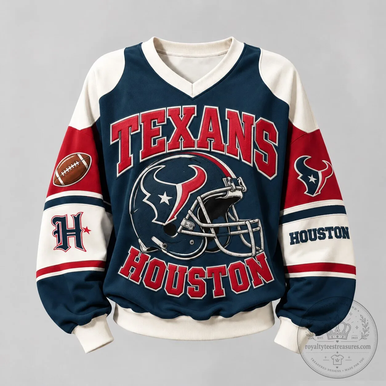 Houston Texans Football Team Helmet and Logo Fan Sweatshirt
