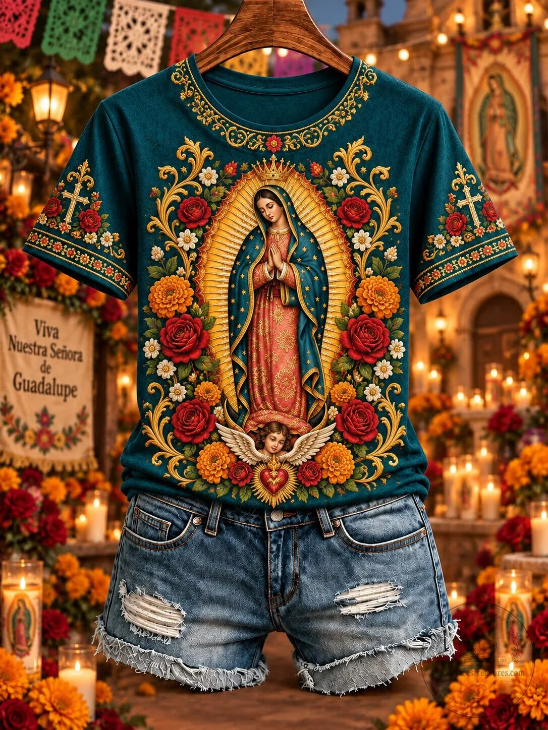 Our Lady of Guadalupe Virgin Mary Catholic Religious Teal T-Shirt