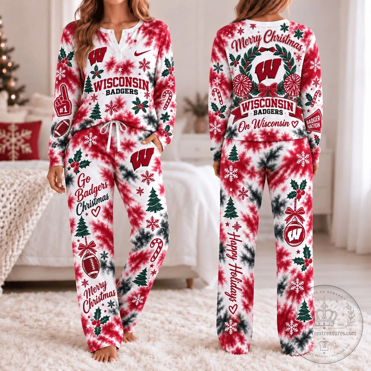 Wisconsin Badgers Christmas Tie-Dye Pajamas Set