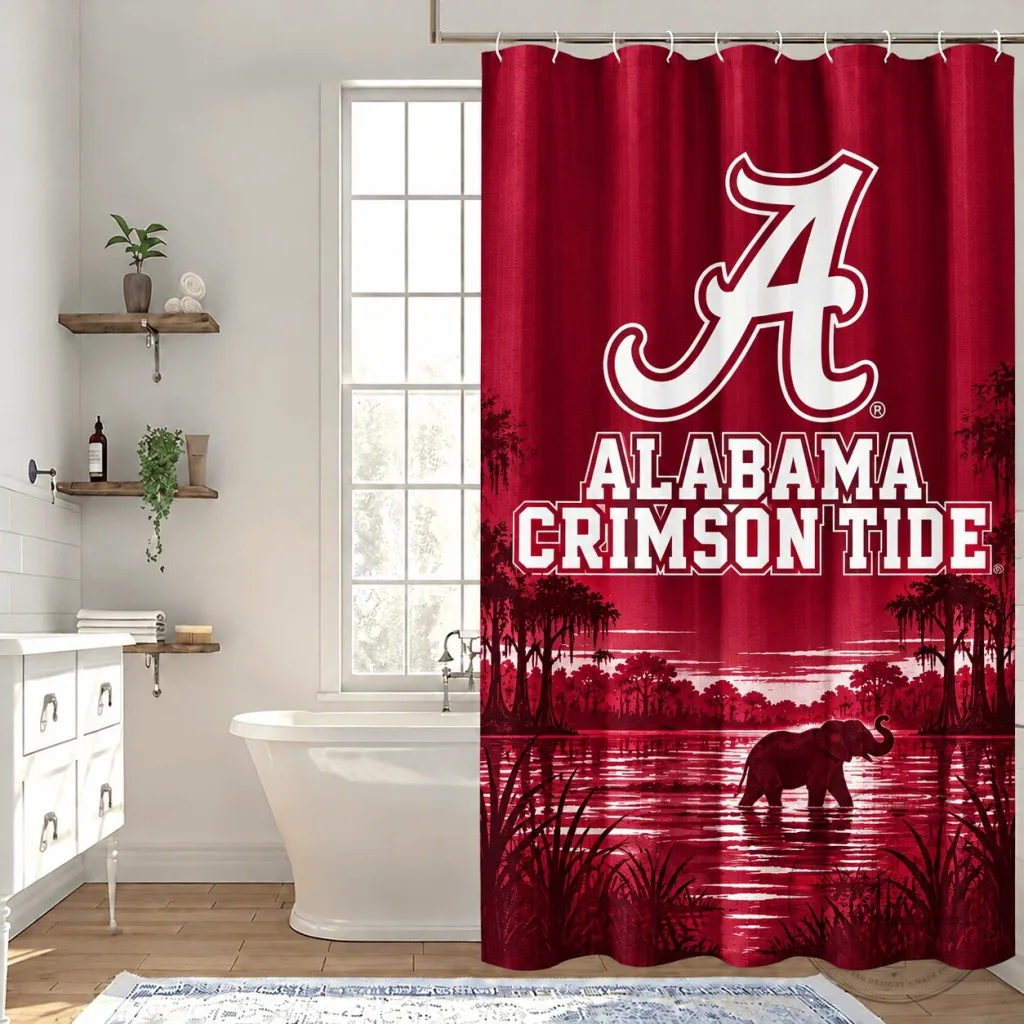 Alabama Crimson Tide Elephant Sunset Landscape Bathroom Shower Curtain Alabama Crimson Tide Elephant Sunset Landscape Bathroom Shower Curtain