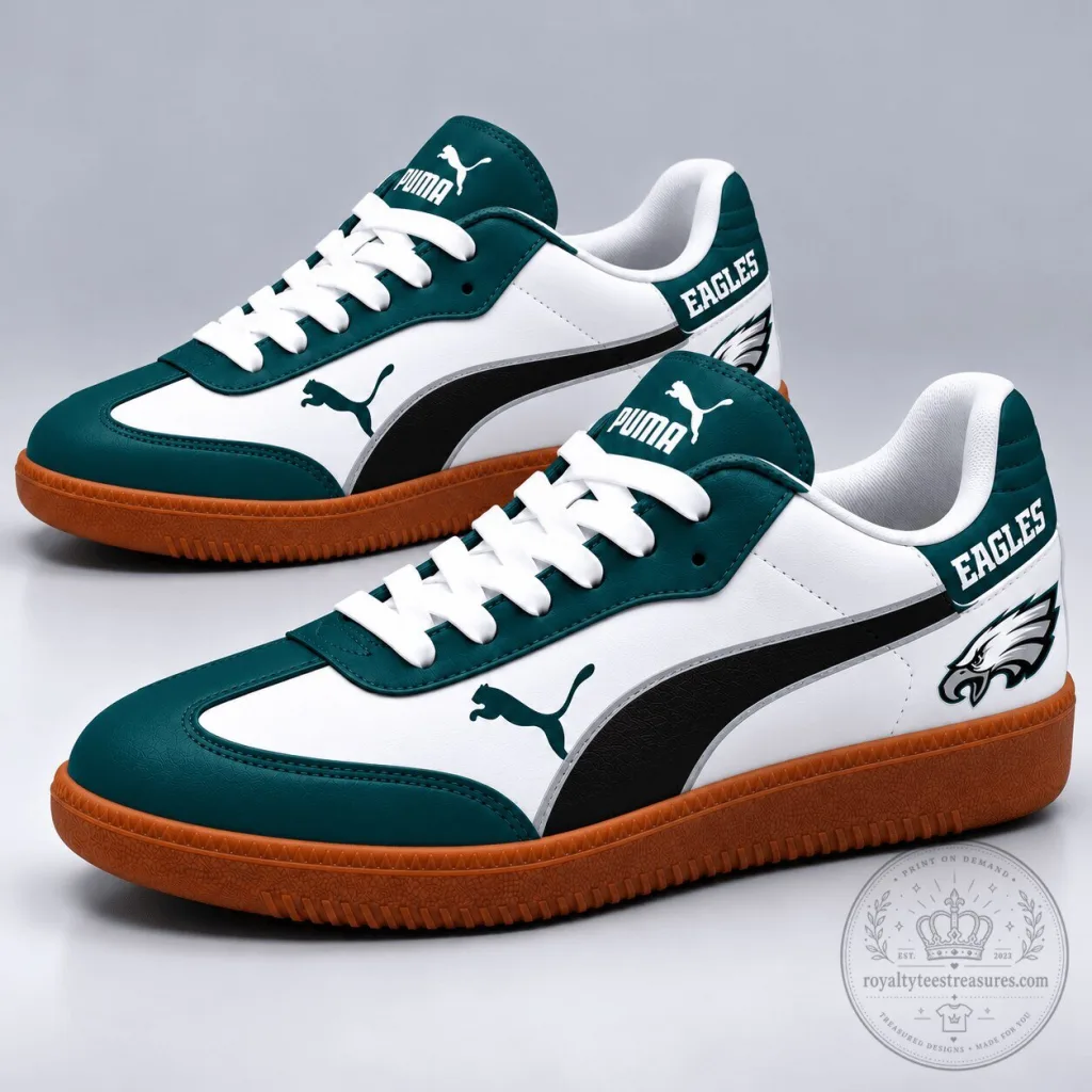 Philadelphia Eagles Puma White and Green Game Day Shoes Philadelphia Eagles Puma White and Green Game Day Shoes