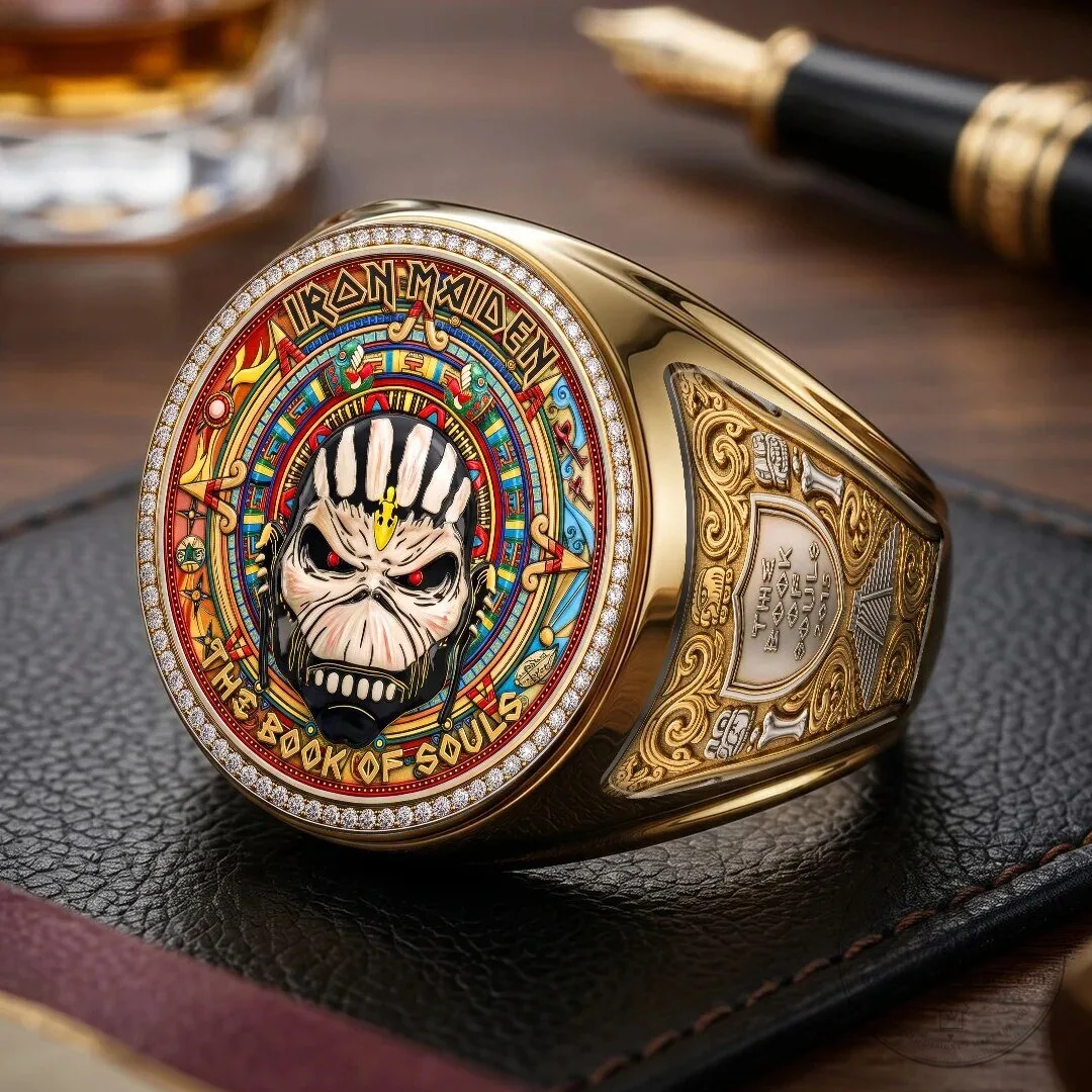 Iron Maiden The Book of Souls Eddie Gold Plated Band Ring