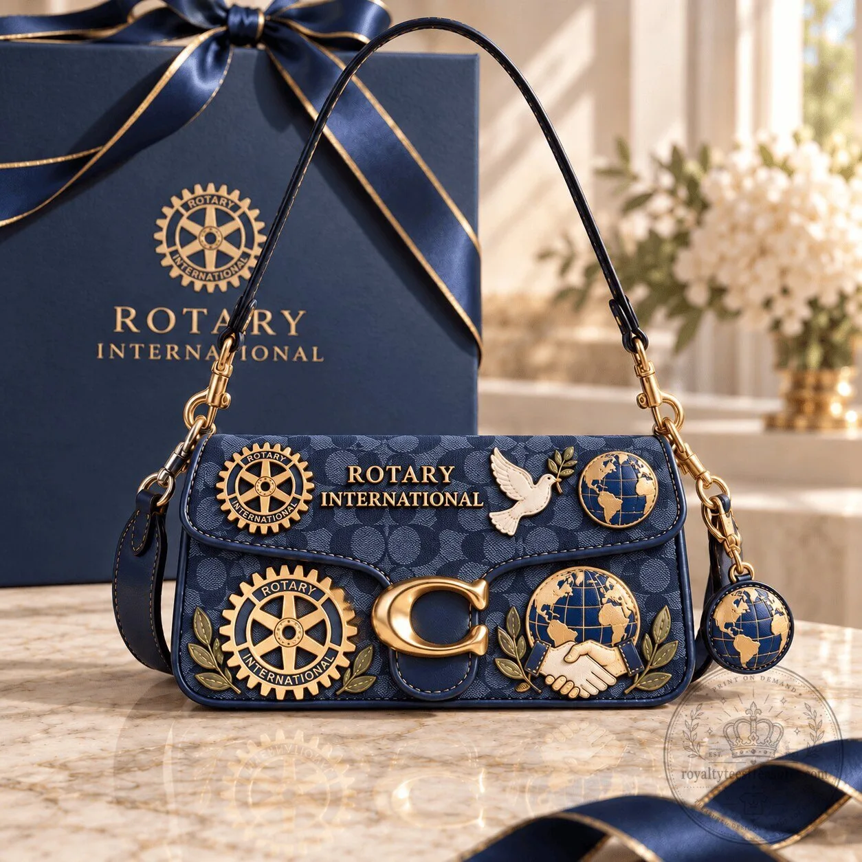 Rotary International Coach Signature Shoulder Bag with Dove and Globe Charms