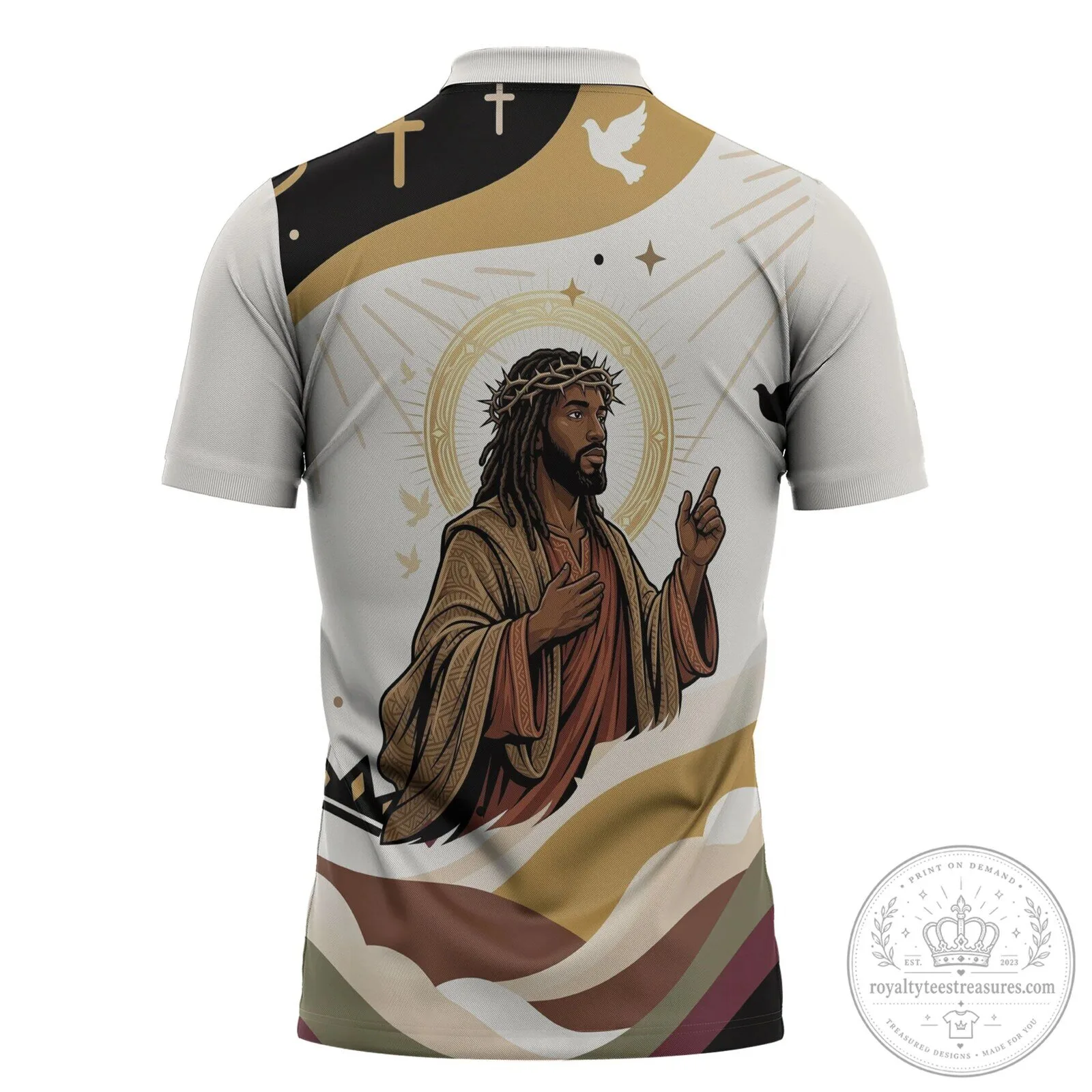 King Jesus African Black Christ Religious Christian Faith Holy Cross Dove Polo Shirt 5 King Jesus African Black Christ Religious Christian Faith Holy Cross Dove Polo Shirt
