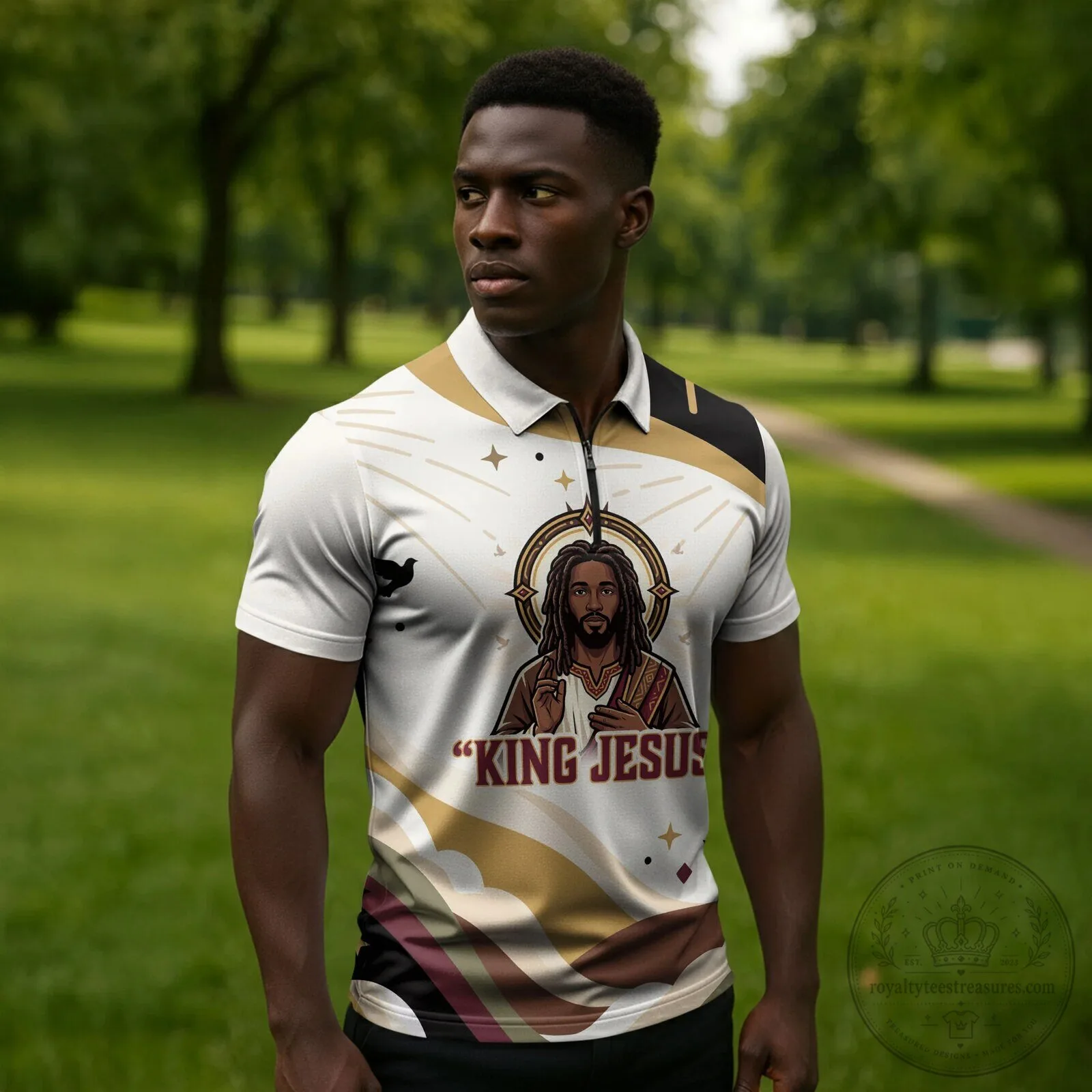 King Jesus African Black Christ Religious Christian Faith Holy Cross Dove Polo Shirt 6 King Jesus African Black Christ Religious Christian Faith Holy Cross Dove Polo Shirt