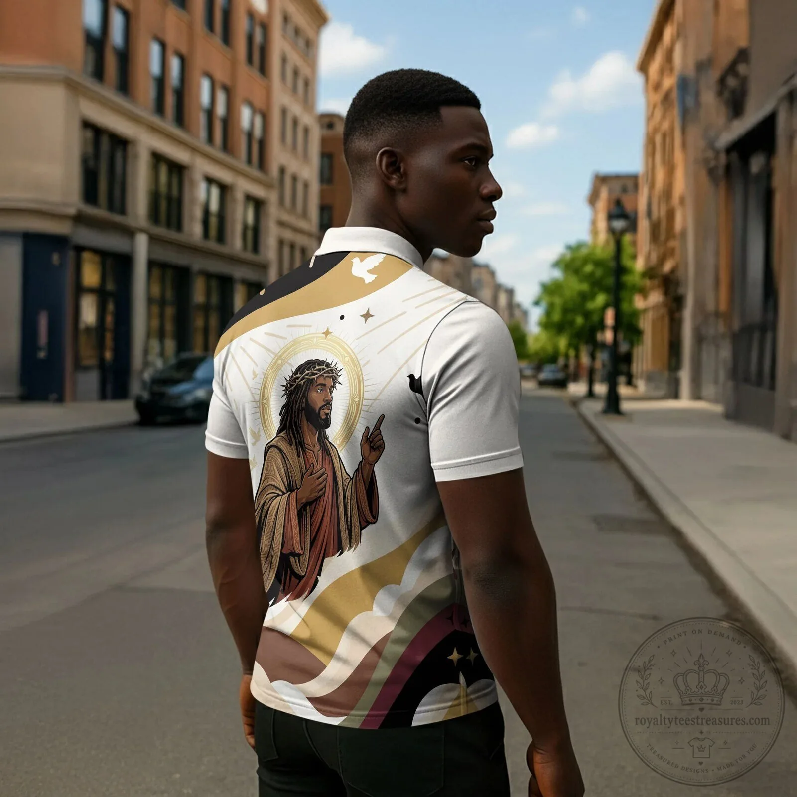 King Jesus African Black Christ Religious Christian Faith Holy Cross Dove Polo Shirt 7 King Jesus African Black Christ Religious Christian Faith Holy Cross Dove Polo Shirt
