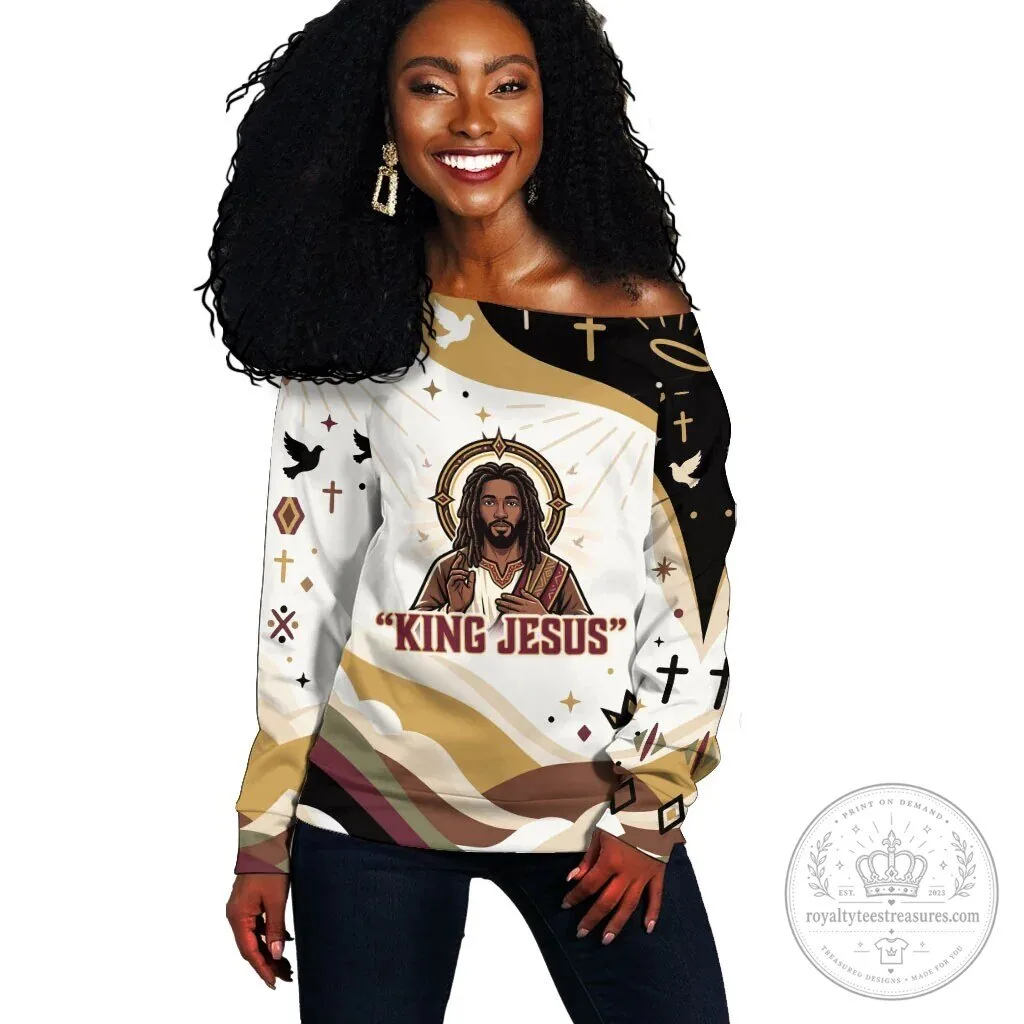 King Jesus African American Christ Off Shoulder Long Sleeve Sweater