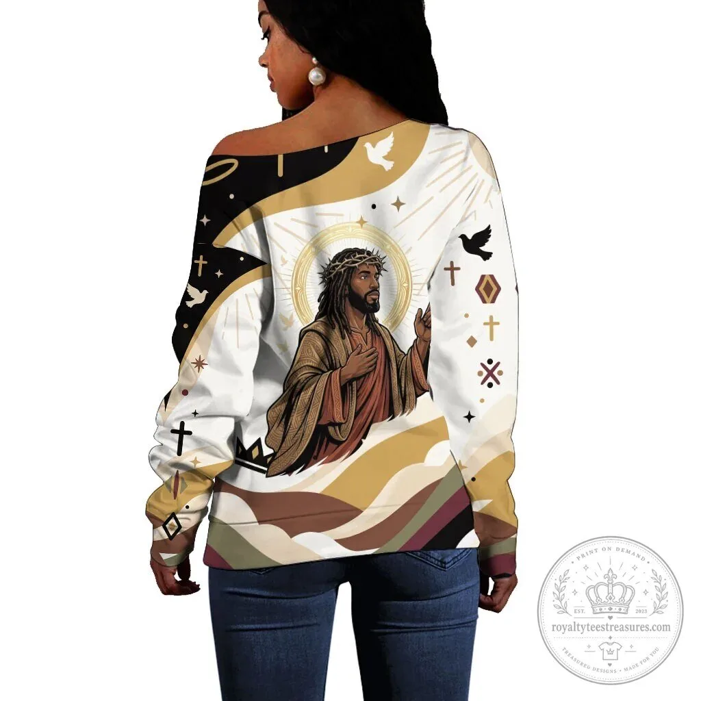 King Jesus African American Christ Off Shoulder Long Sleeve Sweater 3 King Jesus African American Christ Off Shoulder Long Sleeve Sweater