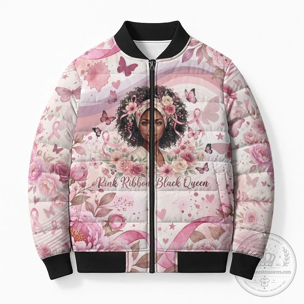 African American Breast Cancer Warrior Pink Ribbon Black Queen Bomber Jacket