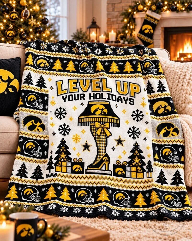 Iowa Hawkeyes Level Up Your Holidays Christmas Flannel Blanket
