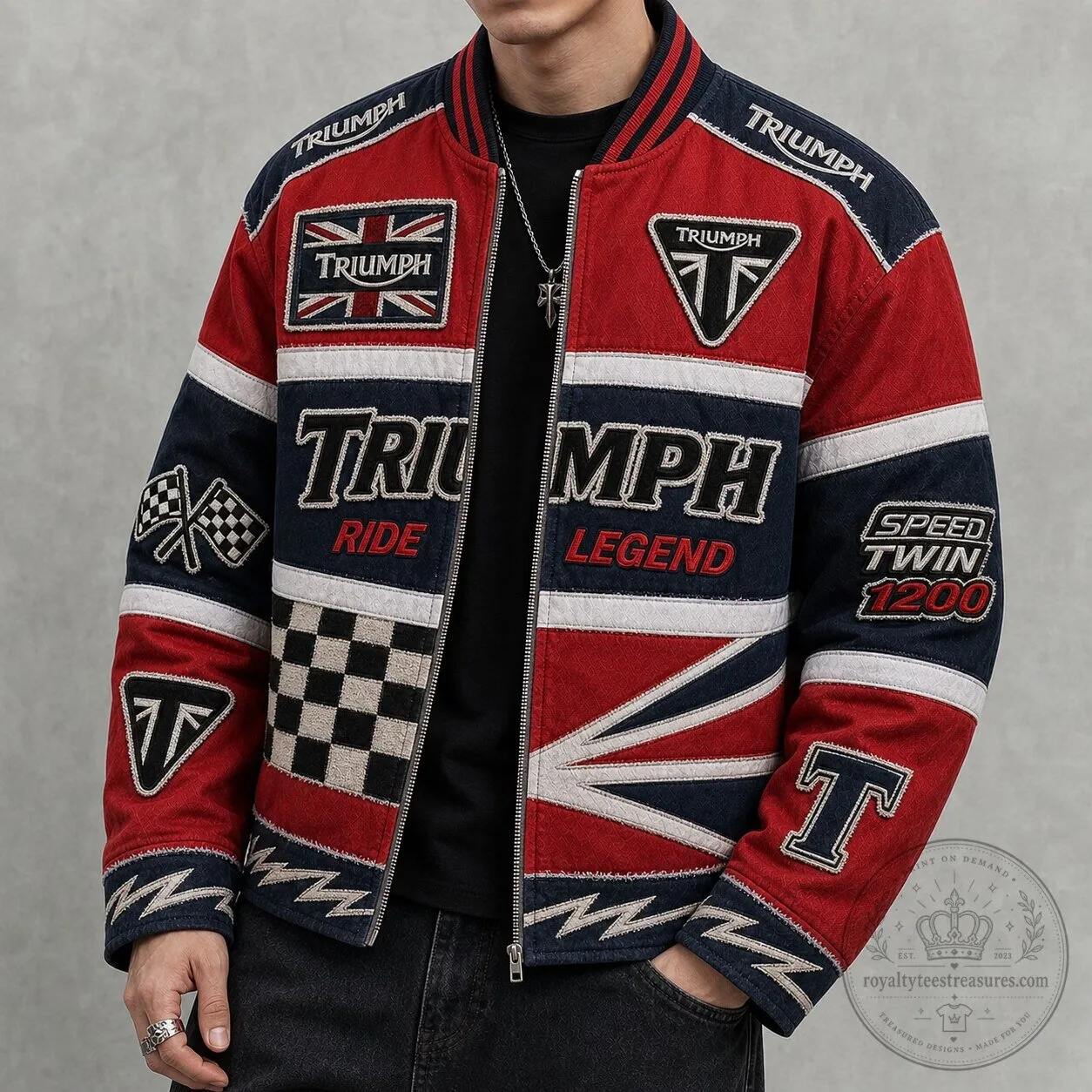 Triumph Motorcycles Vintage Racing Bomber Jacket for Men