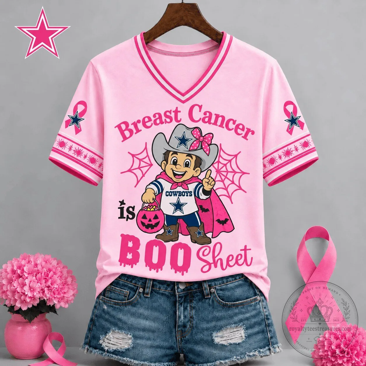 Dallas Cowboys Breast Cancer Awareness Halloween Boo Sheet T-Shirt