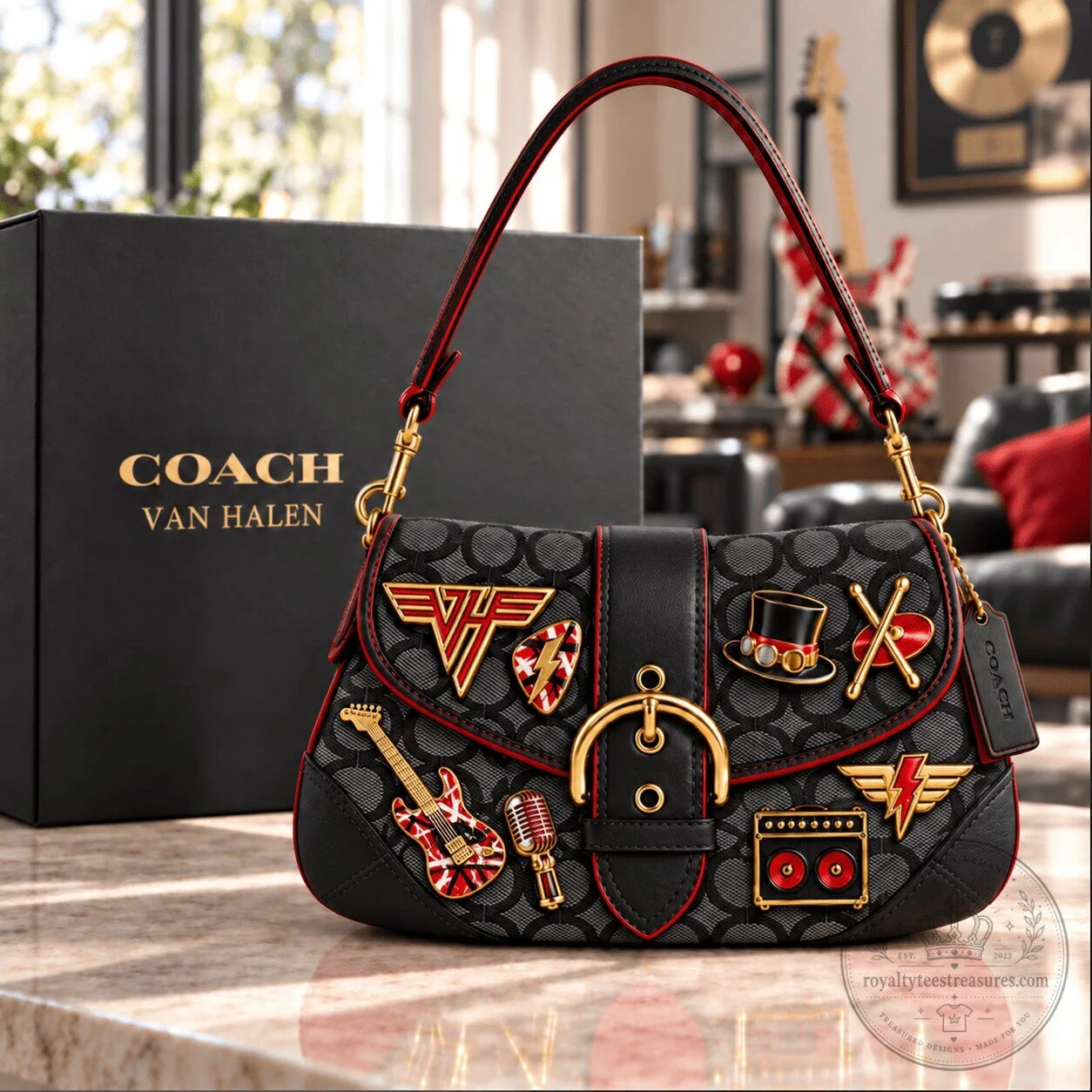 Coach Van Halen Signature Canvas Soho Shoulder Bag with Rock and Roll Charms