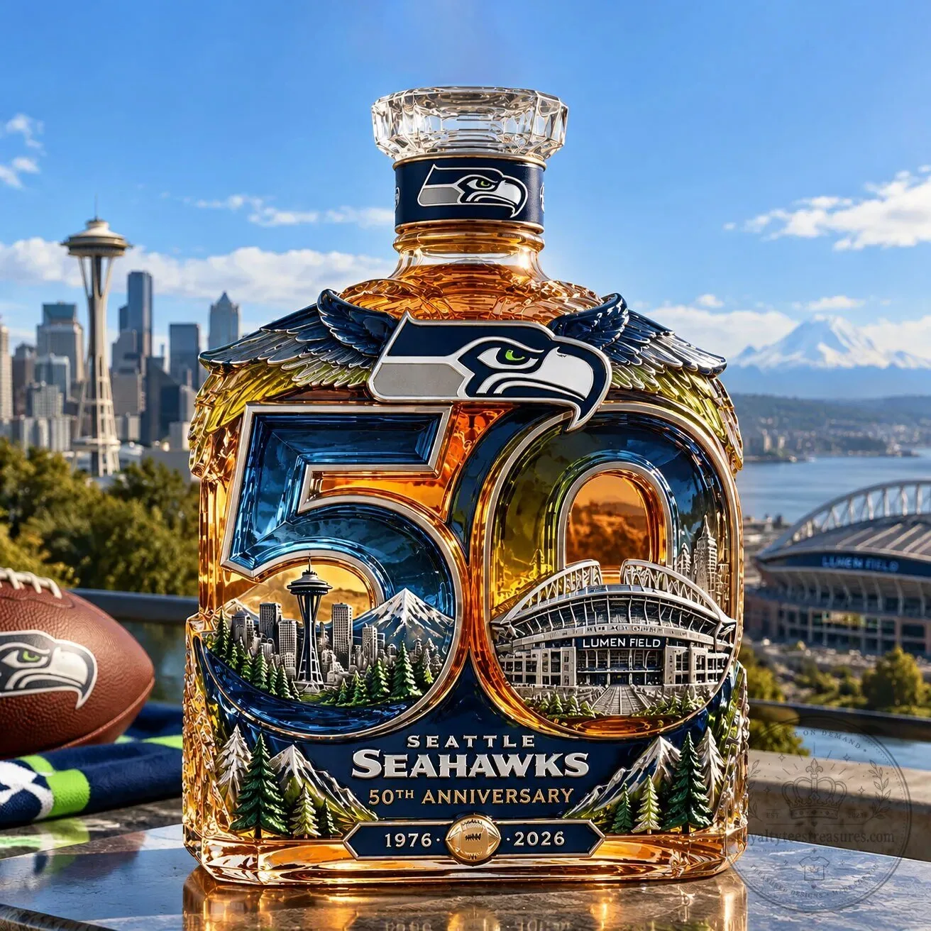 Commemorative Whiskey Bottle for the 50th Anniversary of Seattle Seahawks